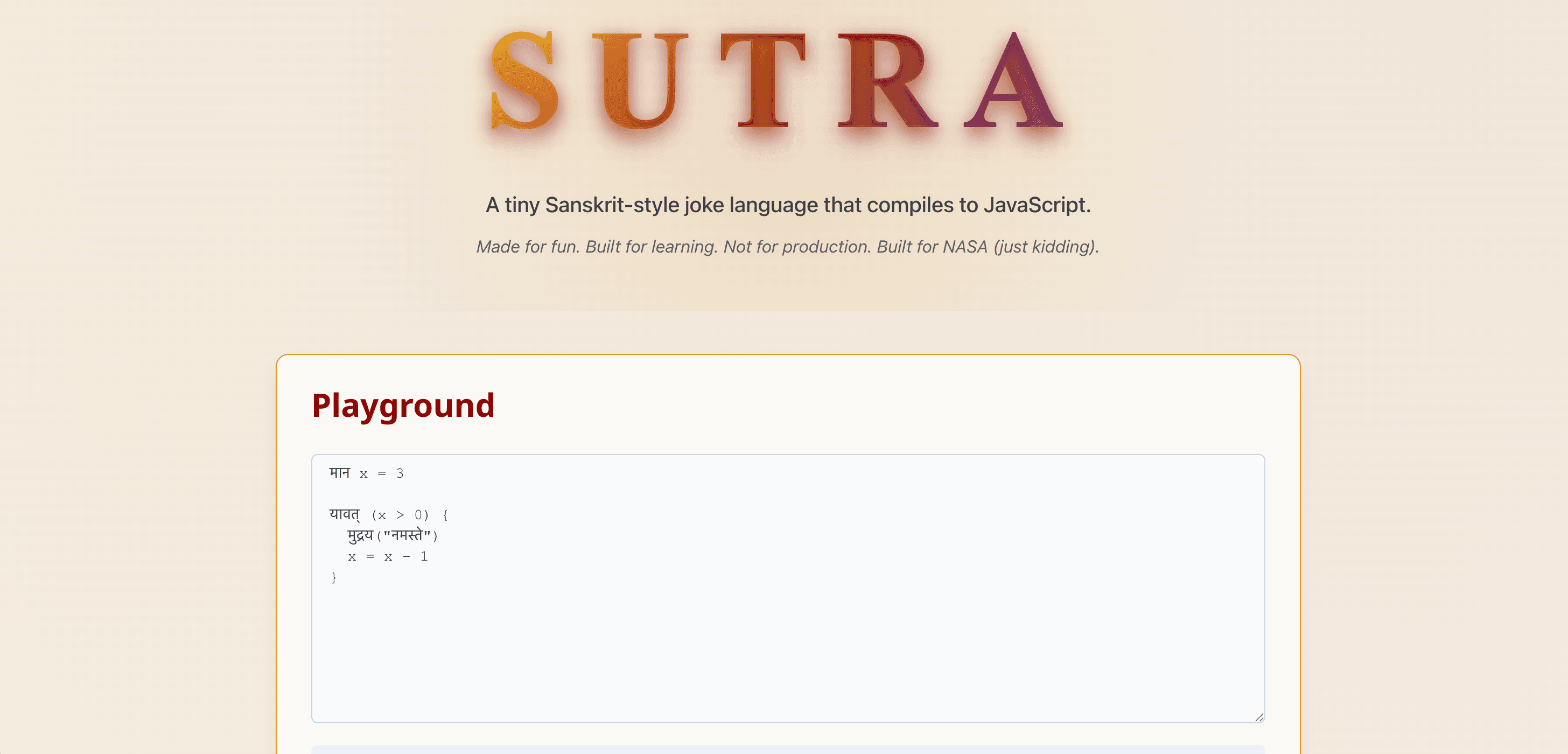 Sutra - A Sanskrit-style joke programming language - Web Development Project by Tarun Jawla